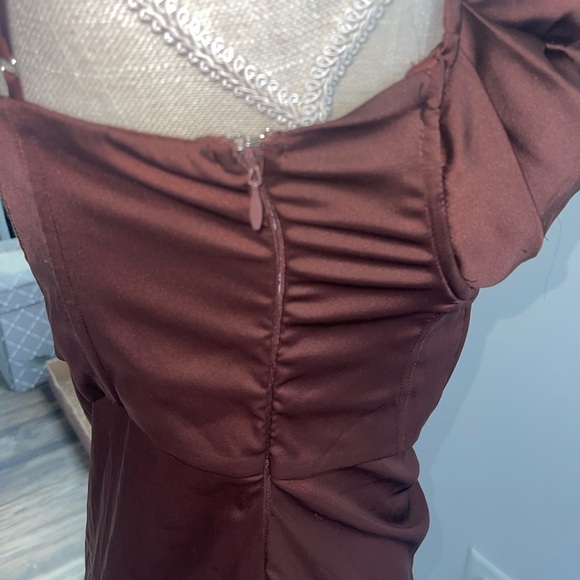 Oh Polly Cowl Corset Asymmetrical Satin Dress - Picture 6 of 8